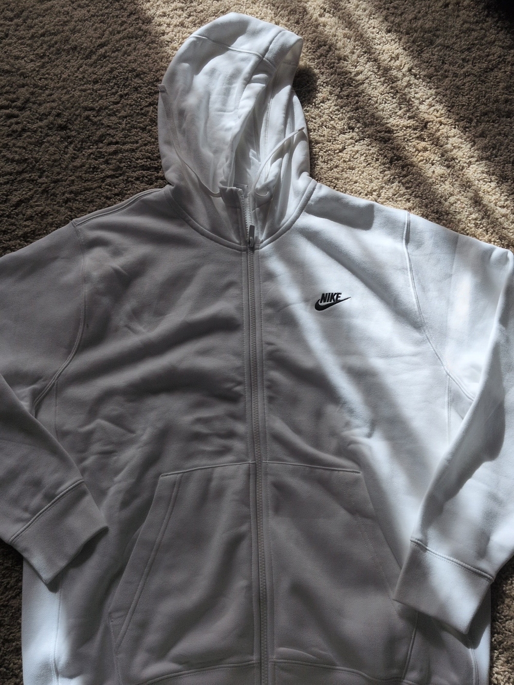 Nike White Full-Zip Hooded Jacket with Black Logo